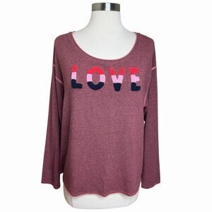 Sundry LOVE Graphic Sweatshirt Womens 3 Large Heathered Burgundy Pullover